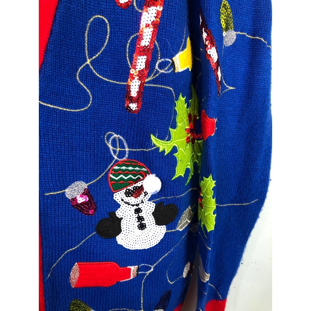Womens JOLLY SWEATERS Ugly Christmas Sweater, Sz L Primary Colors - Picture 6 of 7